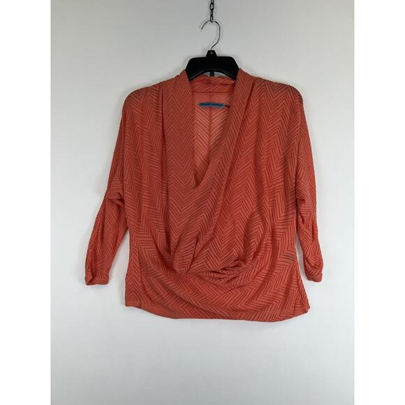 Alice + Olivia Sweater Womens Medium Chevron Drape Neck 3/4 Sleeve Knit Pullover - Picture 1 of 6